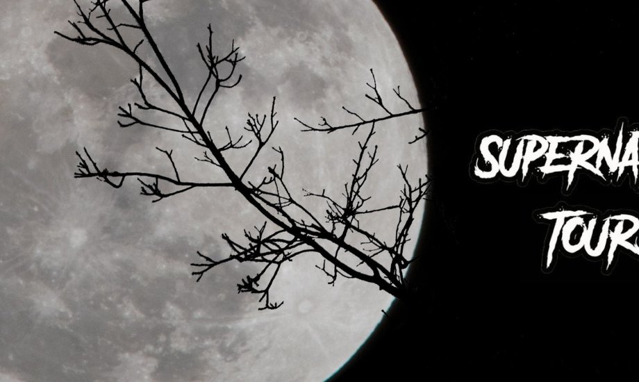 Image of a moon against a night sky with the 'Supernatural Tours' logo to its right