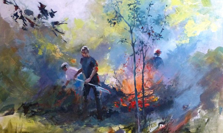 Jillian Smith, "Forest Cleaning", acrylic painting