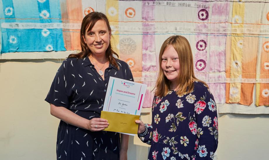 Hampshire Poet, Kathryn Bevis with a Hampshire Young Poet 2021award winner