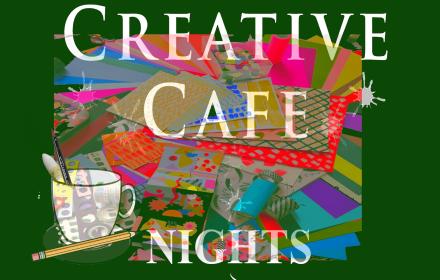 creative cafe night text on colourful background